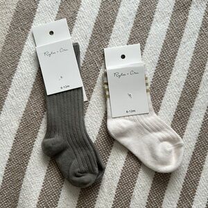 Rylee + Cru Gray and Cream Stripe Casual Ribbed Socks